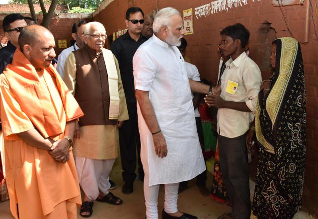 Prime Minister Narendra Modi interacts with the people of Shahanshahpur on Saturday. (Photo: PIB)