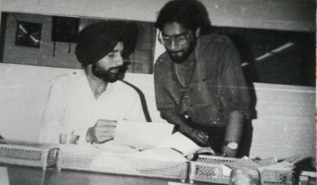 KJ with a colleague at the Indian Express office in Chandigarh in this undated photo from the 1984-86 period. (Facebook) KJ with a colleague at the Indian Express office in Chandigarh in this undated photo from the 1984-86 period. (Facebook)