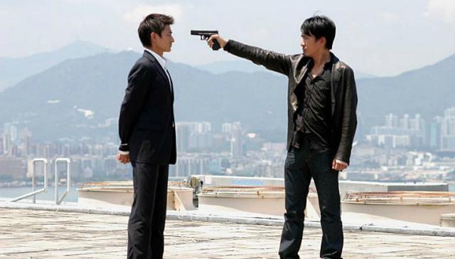 A scene from the original, Infernal Affairs. A scene from the original, Infernal Affairs.