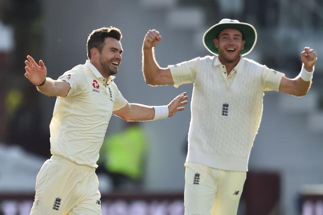 England's James Anderson (L) celebrates with England's Stuart Broad after taking his 500th Test match wicket at Lords cricket ground on September 8, 2017. (AFP) England's James Anderson (L) celebrates with England's Stuart Broad after taking his 500th Test match wicket at Lords cricket ground on September 8, 2017. (AFP)