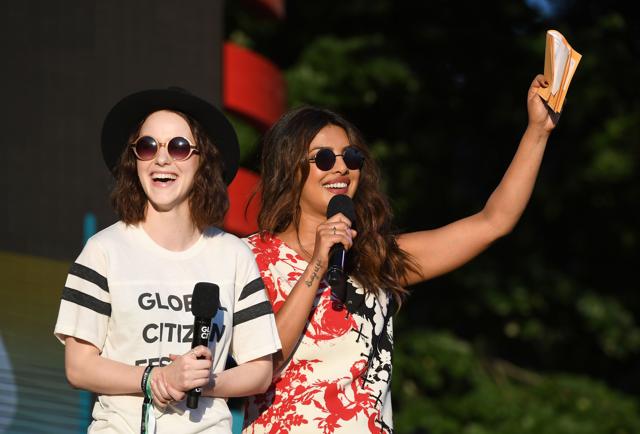 Actors Rachel Brosnahan and Priyanka Chopra speak onstage during the 2017 Global Citizen Festival in Central Park to End Extreme Poverty by 2030 at Central Park. (AFP) Actors Rachel Brosnahan and Priyanka Chopra speak onstage during the 2017 Global Citizen Festival in Central Park to End Extreme Poverty by 2030 at Central Park. (AFP)