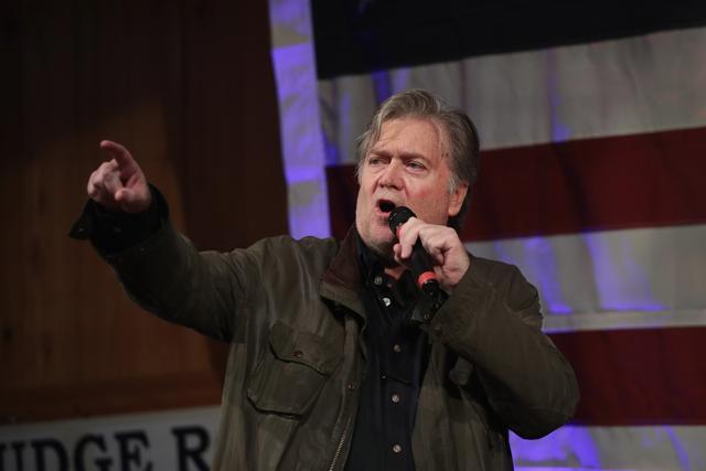 Former advisor to President Donald Trump and executive chairman of Breitbart News, Steve Bannon, speaks at a campaign event for Republican candidate for the US Senate in Alabama Roy Moore on September 25, 2017 in Fairhope, Alabama. (AFP) Former advisor to President Donald Trump and executive chairman of Breitbart News, Steve Bannon, speaks at a campaign event for Republican candidate for the US Senate in Alabama Roy Moore on September 25, 2017 in Fairhope, Alabama. (AFP)