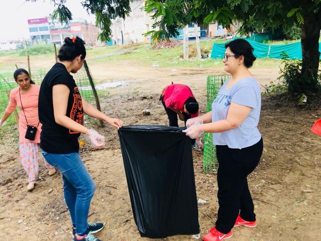 Residents from Gurgaon collect waste during the cleanliness drive organised recently Residents from Gurgaon collect waste during the cleanliness drive organised recently