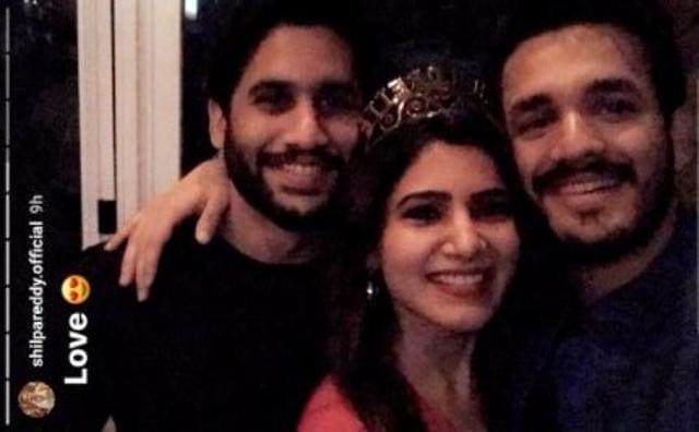 Naga and Samantha with Akhil Akkineni.