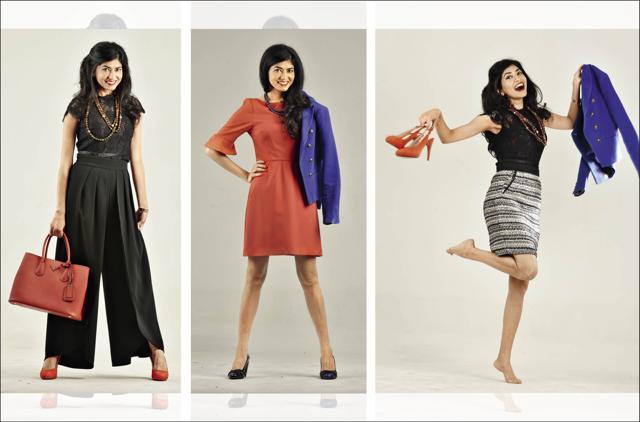 CashKaro’s Swati Bhargava is known to brighten up board rooms with her block-coloured jackets and haute heels. (From left) She wears a lace top from Coast, palazzos and heels from Reiss, bag from Prada and a necklace from Akshdha; A dress from Oasis, blazer and a white-and-gold bracelet from Banana Republic, shoes from Carvela, pearl necklace from Akshdha; A lace top from Coast, tweed skirt from H&M, blazer from Banana Republic, heels from Reiss and a necklace from Akshdha. Make-up and hair by Anjali Jain (Raj K Raj) CashKaro’s Swati Bhargava is known to brighten up board rooms with her block-coloured jackets and haute heels. (From left) She wears a lace top from Coast, palazzos and heels from Reiss, bag from Prada and a necklace from Akshdha; A dress from Oasis, blazer and a white-and-gold bracelet from Banana Republic, shoes from Carvela, pearl necklace from Akshdha; A lace top from Coast, tweed skirt from H&M, blazer from Banana Republic, heels from Reiss and a necklace from Akshdha. Make-up and hair by Anjali Jain (Raj K Raj)
