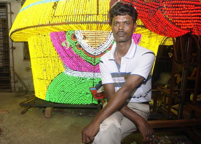 Dibyendu Biswas, another light artist, at his Chandernagore workshop. (Samir Jana/HT PHOTO) Dibyendu Biswas, another light artist, at his Chandernagore workshop. (Samir Jana/HT PHOTO)