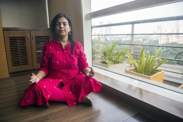Surekha Pagare keeps stress at bay through yoga and meditation. (Pratik Chorge/HT Photo)