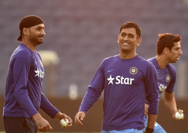 MS Dhoni, Harbhajan Singh and Ashish Nehra have played a lot of cricket together. (Hindustan Times) MS Dhoni, Harbhajan Singh and Ashish Nehra have played a lot of cricket together. (Hindustan Times)
