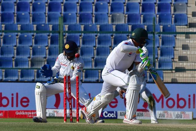 Pakistan's Mohammad Amir is dismissed by Sri Lanka's Rangana Herath in Abu Dhabi on October 2, 2017. (AFP) Pakistan's Mohammad Amir is dismissed by Sri Lanka's Rangana Herath in Abu Dhabi on October 2, 2017. (AFP)