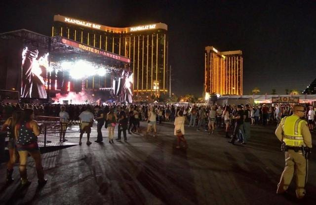 The grounds are shown at the Route 91 Harvest festival, with the Mandalay Bay Hotel behind the stage, on Las Vegas Boulevard South in Las Vegas, Nevada. (Reuters Photo)