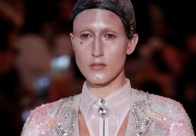 Thom Browne set the trend for holographic make-up. (AFP) Thom Browne set the trend for holographic make-up. (AFP)