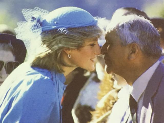 Diana greets a Maori man with a traditional greeting in Wellington, New Zealand (Neeta Lal)