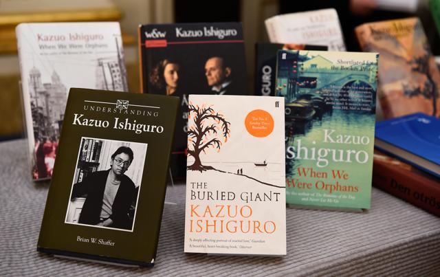 British writer Kazuo Ishiguro’s books on display at the Swedish Academy in Stockholm, Sweden. (AFP) British writer Kazuo Ishiguro’s books on display at the Swedish Academy in Stockholm, Sweden. (AFP)