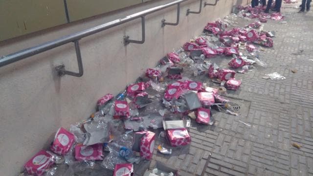 The trash -- used food packets and water bottles -- left at the stadium premises after the match. (HT Photo) The trash -- used food packets and water bottles -- left at the stadium premises after the match. (HT Photo)