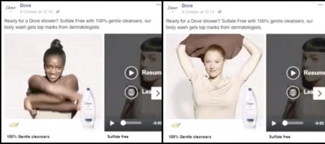 This undated combo of images made from video shows a Dove body wash ad. (Twitter via AP Photo ) This undated combo of images made from video shows a Dove body wash ad. (Twitter via AP Photo )