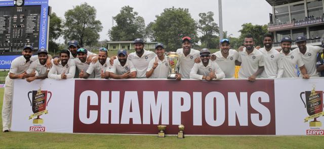 Members of Indian cricket team pose with the winners trophy after their win over Sri Lanka in the third cricket Test match in Pallekele, Sri Lanka, August 14, 2017. India completed a 3-0 series whitewash over Sri Lanka to retain their hold on the No. 1 ICC ranking. (AP) Members of Indian cricket team pose with the winners trophy after their win over Sri Lanka in the third cricket Test match in Pallekele, Sri Lanka, August 14, 2017. India completed a 3-0 series whitewash over Sri Lanka to retain their hold on the No. 1 ICC ranking. (AP)