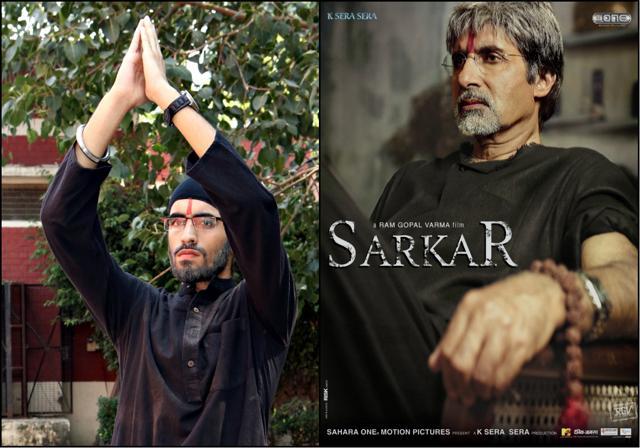 Aaryaman Singh, a member of Players— the theatre society of Kirori Mal College— poses as Amitabh Bachchan’s character from Sarkar. (Prabhas Roy/HT Photo)