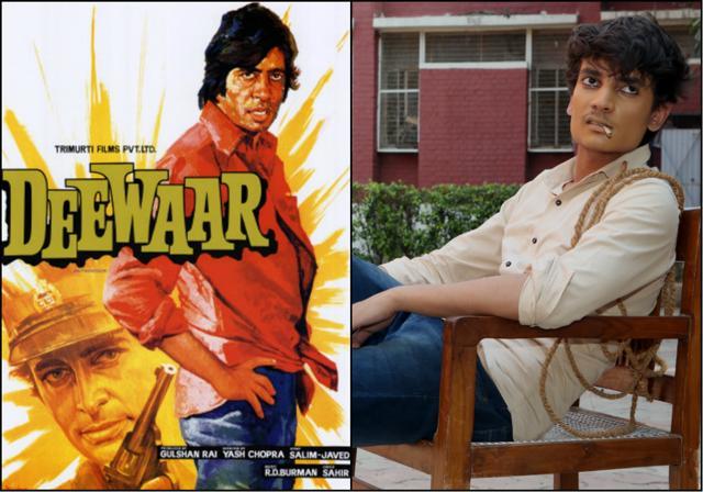 Divyanshu Mamgain, a member of Players— the theatre society of Kirori Mal College— poses as Amitabh Bachchan’s character from Deewaar. (Prabhas Roy/HT Photo)