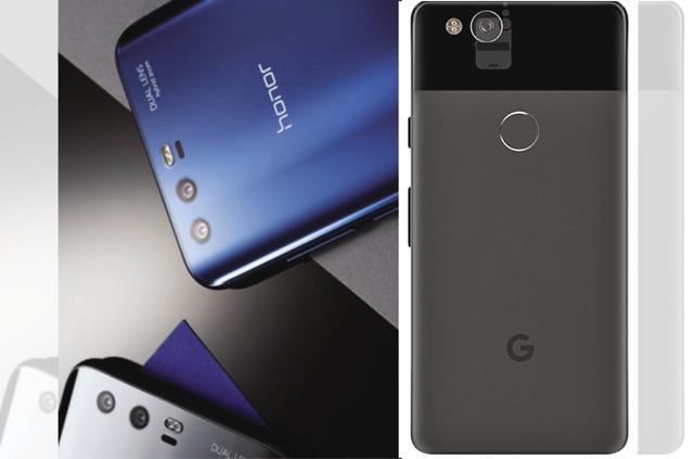 The Honor 9i boasts of four cameras (left); while the camera in Google Pixel 2 sets new standards