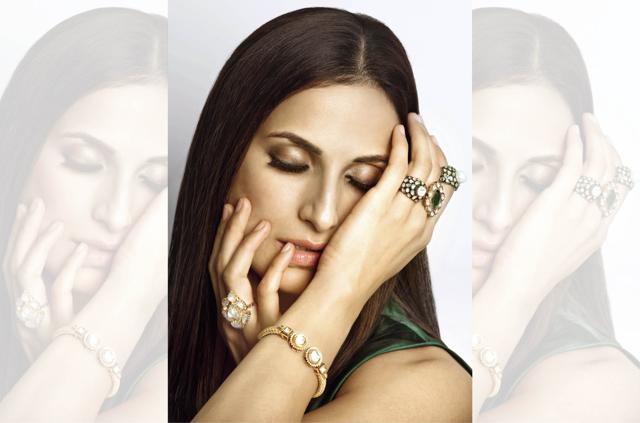 (On left hand) Pukhraj ring from Vijay Vithaldas; (On right hand) Rings and bangles from Ghanasingh - Be True; ensemble by James Ferriera at Angasutra (Nishat Fatima) (On left hand) Pukhraj ring from Vijay Vithaldas; (On right hand) Rings and bangles from Ghanasingh - Be True; ensemble by James Ferriera at Angasutra (Nishat Fatima)