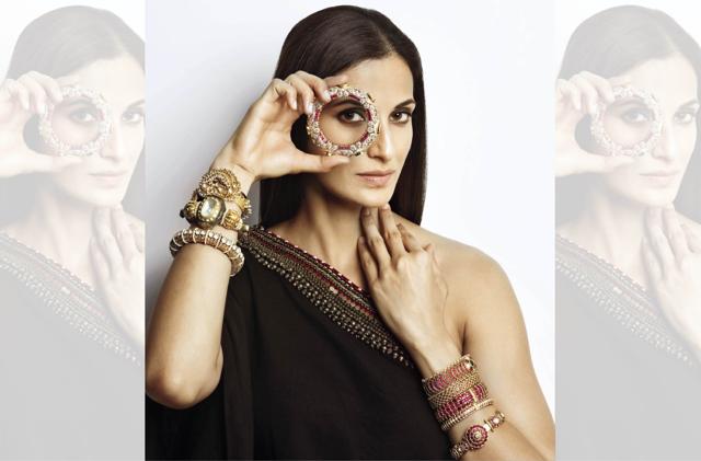(On the left hand) Gold and uncut diamond bangles from Krsala, Hyderabad. (On the right hand) gold and ruby bangles from Neeraj Gupta, Mangatrai Jewellery; ensemble by Nikasha at Angasutra (Nishat Fatima) (On the left hand) Gold and uncut diamond bangles from Krsala, Hyderabad. (On the right hand) gold and ruby bangles from Neeraj Gupta, Mangatrai Jewellery; ensemble by Nikasha at Angasutra (Nishat Fatima)