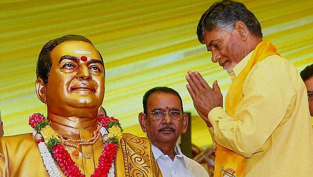 TDP president and Andhra Pradesh chief minister N Chandrababu Naidu pays tributes to NT Rama Rao. (PTI)