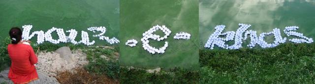600 paper boats were stitched together to form the English alphabet in cursive style and set afloat in the Hauz Khas tank at a Delhi Typervention. (Pic courtesy: Pooja Saxena) 600 paper boats were stitched together to form the English alphabet in cursive style and set afloat in the Hauz Khas tank at a Delhi Typervention. (Pic courtesy: Pooja Saxena)