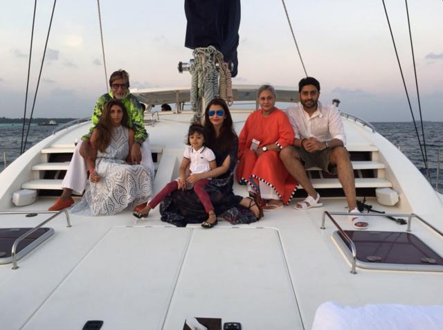 When the Bachchan family posed for Abhishek’s birthday in Maldives last year. (Twitter) When the Bachchan family posed for Abhishek’s birthday in Maldives last year. (Twitter)