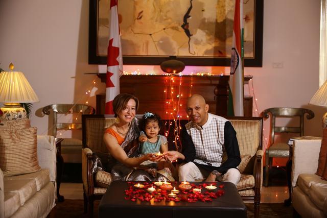 Canadian ambassador Nadir Patel with wife Jennifer Graham and daughter Nylah Patel-Graham. (Raajessh Kashyap/HT Photo)