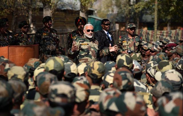 Prime Minister Narendra Modi addresses jawans on the occasion of Diwali in Gurez Valley in Jammu and Kashmir on Thursday. (Photo: Narendra Modi Twitter) Prime Minister Narendra Modi addresses jawans on the occasion of Diwali in Gurez Valley in Jammu and Kashmir on Thursday. (Photo: Narendra Modi Twitter)