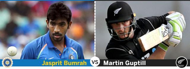 Martin Guptill will be the key at the top of the order while Jasprit Bumrah’s accuracy at the start and the death will be vital for India. (HT Photo)