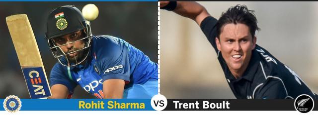 Rohit Sharma has averaged over 70 in two series while Trent Boult bowled well in the last series against India. (HT Photo)