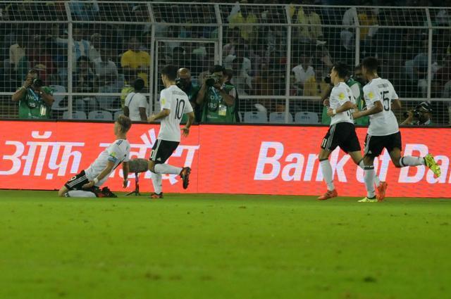 Germany’s Jann-Fiete Arp celebrates scoring against Brazil. (Samir Jana/HT PHOTO) Germany’s Jann-Fiete Arp celebrates scoring against Brazil. (Samir Jana/HT PHOTO)