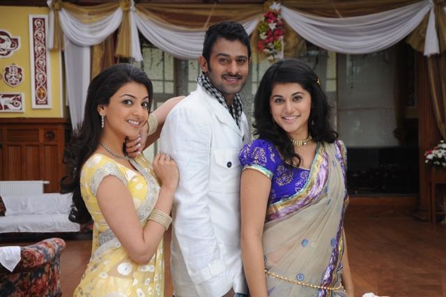 Prabhas with co-stars Kajal Aggarwal and Taapsee Pannu.