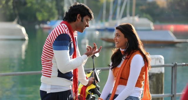 Prabhas with co-star Kajal Aggarwal in a shot from Darling.