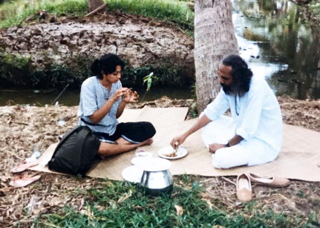Young Karen with Sethu enjoying Karimeen post a boat ride
