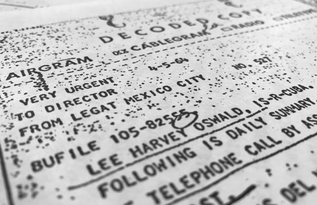 Part of a file, dated April 5, 1964, details efforts to trace Lee Harvey Oswald's travel from Mexico City back to the United States, released for the first time on Thursday, Oct. 26, 2017, is photographed in Washington. (AP) Part of a file, dated April 5, 1964, details efforts to trace Lee Harvey Oswald's travel from Mexico City back to the United States, released for the first time on Thursday, Oct. 26, 2017, is photographed in Washington. (AP)