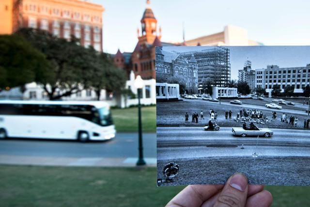 A historic photo of post JFK assassination Dealey Plazza displayed near its original location in Dallas, Texas. (AFP File Photo) A historic photo of post JFK assassination Dealey Plazza displayed near its original location in Dallas, Texas. (AFP File Photo)