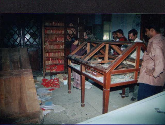 Violence - Vandalism - Bhandarkar Oriental Research Institute vandalised by Sambhaji Brigade (Mandar Tannu/HT PHOTO) Violence - Vandalism - Bhandarkar Oriental Research Institute vandalised by Sambhaji Brigade (Mandar Tannu/HT PHOTO)