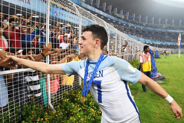 England's midfielder Phil Foden greets spectators after England's win over Spain. (AFP) England's midfielder Phil Foden greets spectators after England's win over Spain. (AFP)