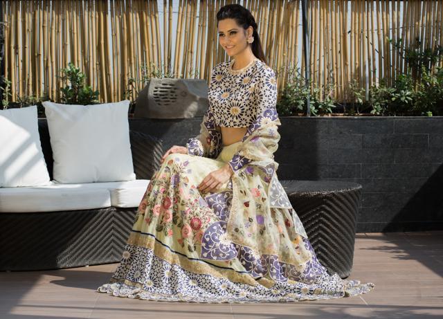 The geometric, oriental touch to the floral embroidery combined with the neo-romantic, foliage-inspired edge to the dupatta makes the look stand out. (Jasjeet Plaha/HT Photo)