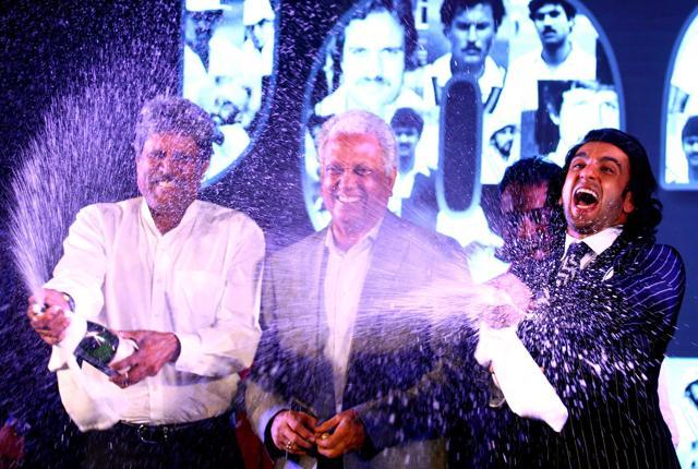 Bollywood star Ranveer Singh celebrates with former Indian cricketers Kapil Dev (left) and Mohinder Amarnath (centre) during the announcement of a biopic on the 1983 World Cup-winning cricket team in Mumbai in September this year. (AFP) Bollywood star Ranveer Singh celebrates with former Indian cricketers Kapil Dev (left) and Mohinder Amarnath (centre) during the announcement of a biopic on the 1983 World Cup-winning cricket team in Mumbai in September this year. (AFP)