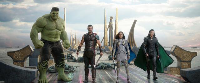 This image released by Marvel Studios shows the Hulk, from left, Chris Hemsworth as Thor, Tessa Thompson as Valkyrie and Tom Hiddleston as Loki in a scene from, Thor: Ragnarok. (AP) This image released by Marvel Studios shows the Hulk, from left, Chris Hemsworth as Thor, Tessa Thompson as Valkyrie and Tom Hiddleston as Loki in a scene from, Thor: Ragnarok. (AP)