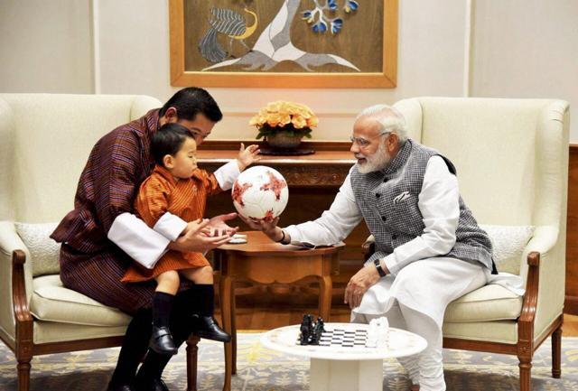 The little prince was presented with an official football from the Fifa U-17 World Cup by PM Narendra Modi (PTI) The little prince was presented with an official football from the Fifa U-17 World Cup by PM Narendra Modi (PTI)