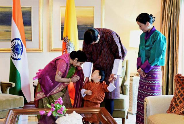 External Affairs Minister Sushma Swaraj interacts with their son Prince Jigme Namgyel Wangchuck. (PTI) External Affairs Minister Sushma Swaraj interacts with their son Prince Jigme Namgyel Wangchuck. (PTI)