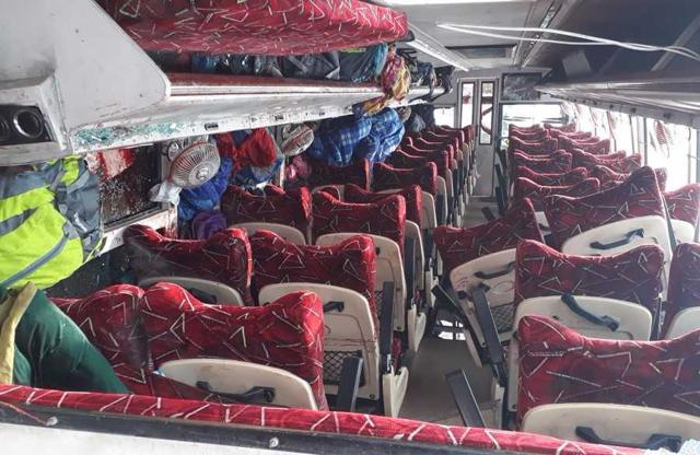The inside of the state-run bus after it met with the accident. (HT Photo) The inside of the state-run bus after it met with the accident. (HT Photo)