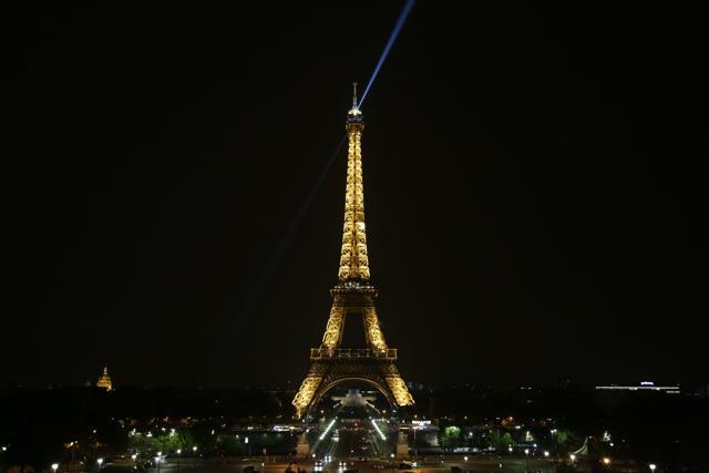The new 'lighthouse' beams at the top of the Eiffel Tower that lights up the night sky. (AFP Photo) The new 'lighthouse' beams at the top of the Eiffel Tower that lights up the night sky. (AFP Photo)