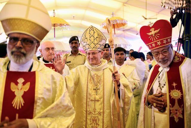 Cardinal Angelo Amato of Vatican City (centre) arrives to preside over a ceremony for beatification of Sr. Rani Maria in Indoor. (PTI Photo) Cardinal Angelo Amato of Vatican City (centre) arrives to preside over a ceremony for beatification of Sr. Rani Maria in Indoor. (PTI Photo)