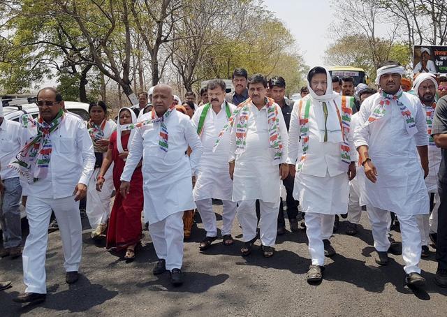 Maharashtra Pradesh Congress Committee (MPCC) President Ashok Chavan with former CM Prithviraj Chavan, Opposition leader Radhakrishna Vikhe Patil, NCP leaders Jitendra Awhad and others takes part in the 'Sangharsh Yatra' to press farmers' loan waiver at a Village in Nagpur, Maharashtra, recently. (PTI file photo) Maharashtra Pradesh Congress Committee (MPCC) President Ashok Chavan with former CM Prithviraj Chavan, Opposition leader Radhakrishna Vikhe Patil, NCP leaders Jitendra Awhad and others takes part in the 'Sangharsh Yatra' to press farmers' loan waiver at a Village in Nagpur, Maharashtra, recently. (PTI file photo)