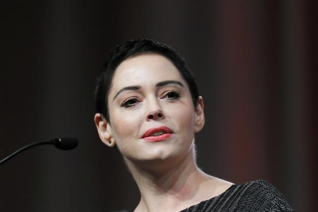 Rose McGowan speaks at the inaugural Women's Convention in Detroit. McGowan’s publisher has set a January release for her memoir Brave, a month ahead of its original on-sale date. (AP) Rose McGowan speaks at the inaugural Women's Convention in Detroit. McGowan’s publisher has set a January release for her memoir Brave, a month ahead of its original on-sale date. (AP)